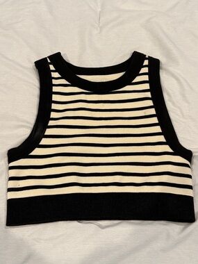 Offline by Aerie Striped Knit Crop Tank Top - Black & Cream